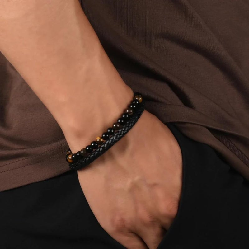 DivaGlamz The Guardian - Son's Tiger Eye Protection Bracelet From Mom, Black Braided Leather natural stone Inspirational Bracelets Engraved Love You Forever Birthday Gift Jewelry - Image 4
